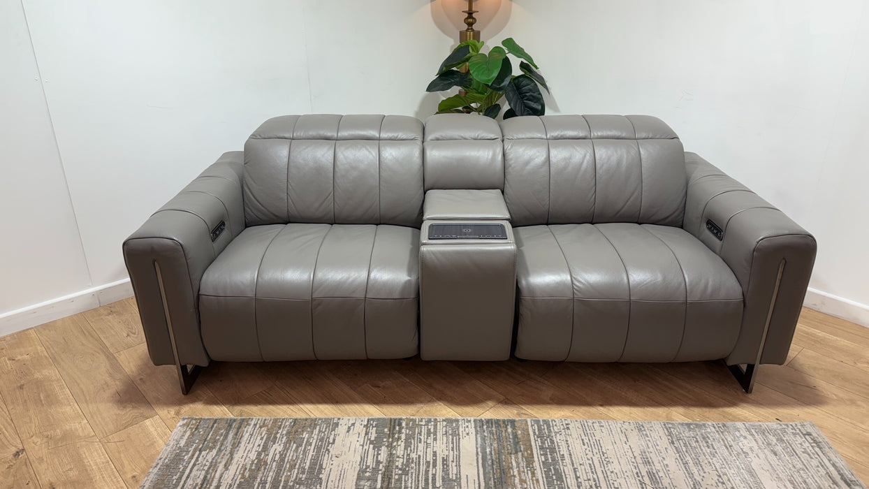 Sofology Paramount Leather 2.5 Seater Console Power Recliner/Headrest Speakers in Trusty Embossed Elephant