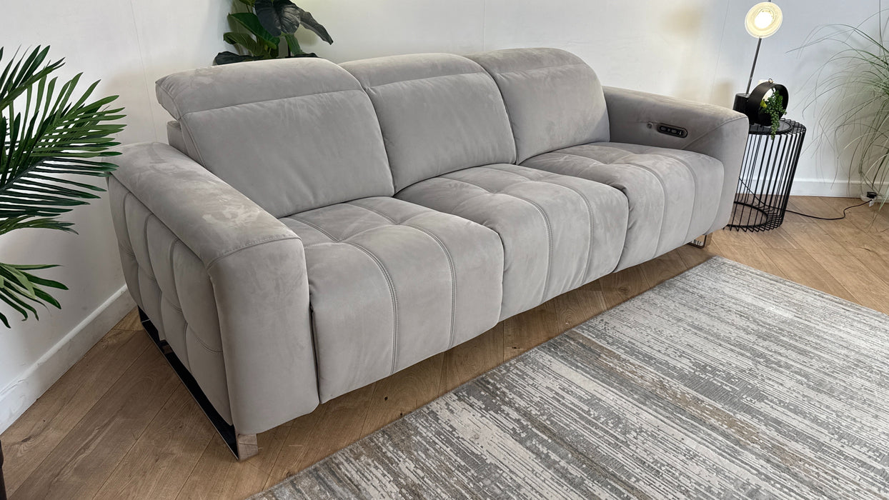 Sofology Marvella Fabric 3 Power Recliner/Headrest Heated Seat in Lifestyle Nubuck Feel Light Grey