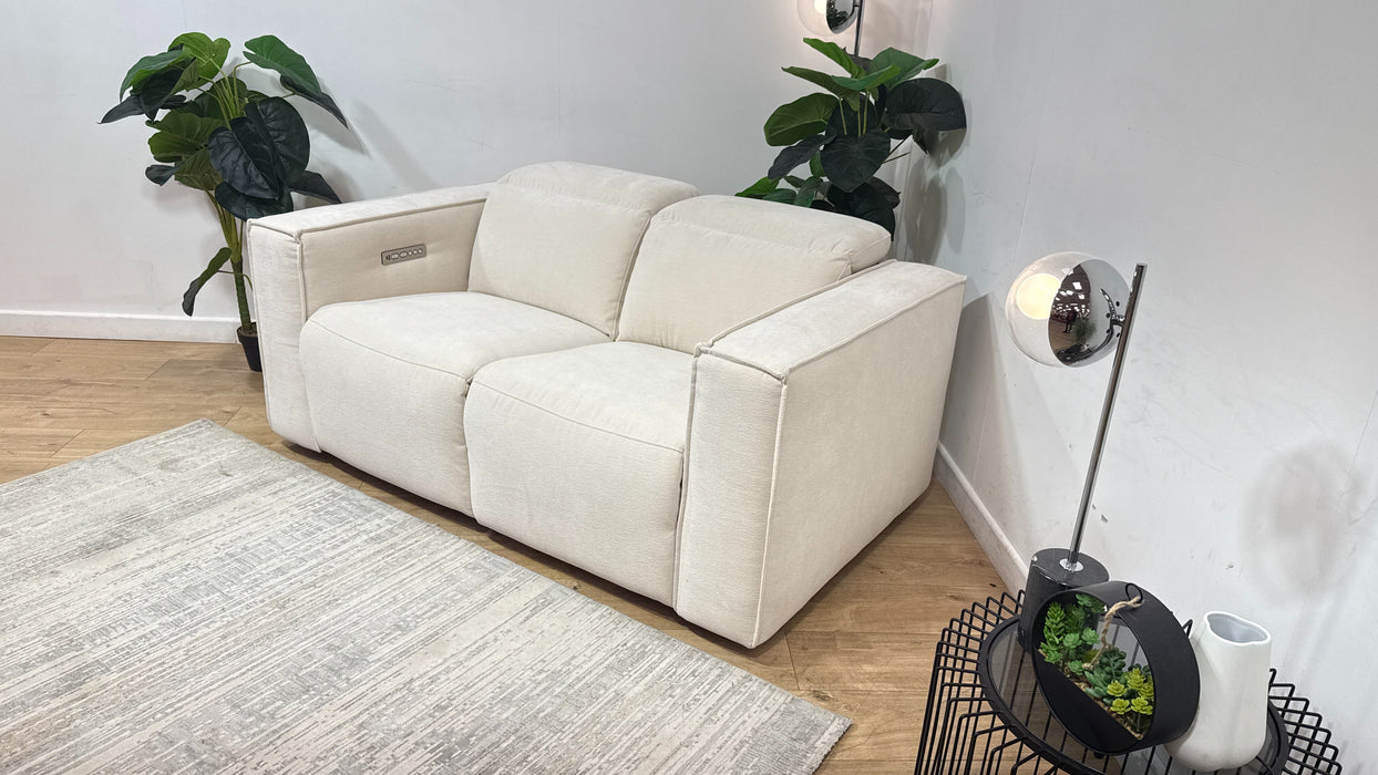 Sofology Horizon Fabric 2 Seater Power Recliner/Headrest in Textured Chenille Oyster