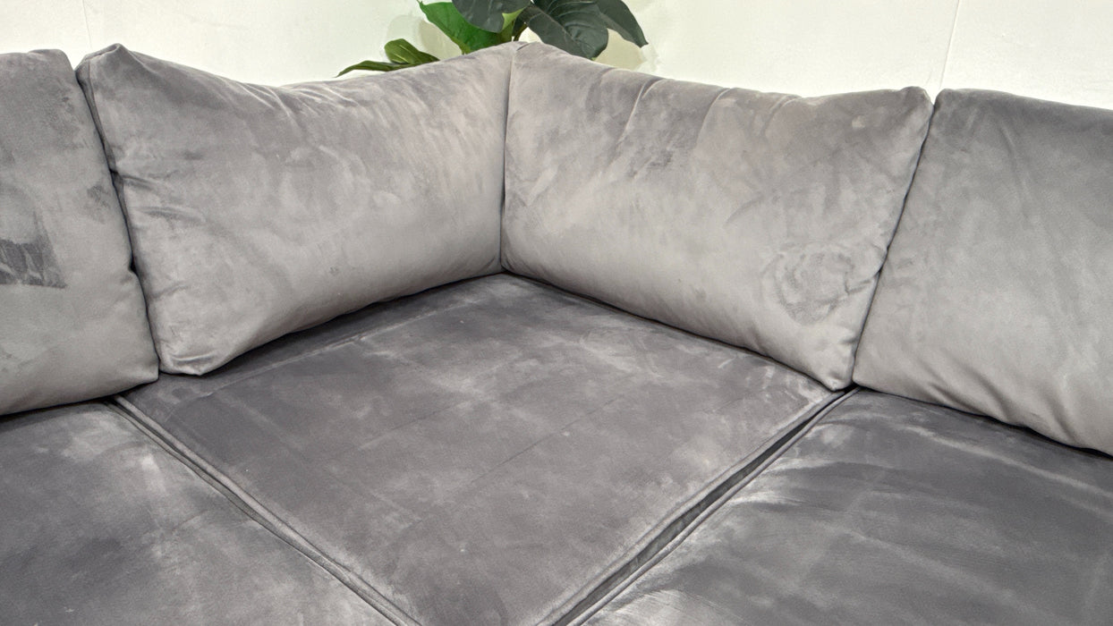 Sofology Titan Fabric 1 Corner 2 Full Back in Titan Smooth Velvet Steel/Grey Mix