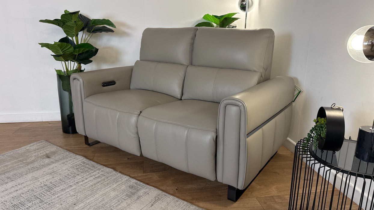 Sofology The Ravello Leather 2 Seater Power Recliner/Headrest Lumbar Support in Trusty Embossed Light Grey