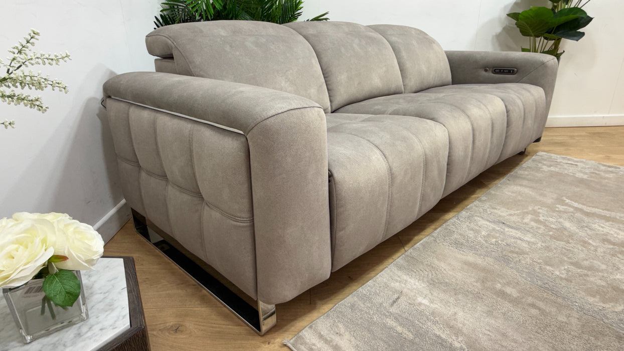 Sofology Marvella Fabric 3 Seater Power Recliner/Headrest Heated Seats in Lifestyle Flecked Stone