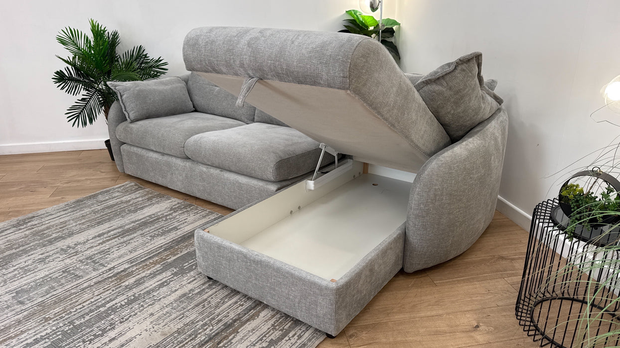 Sofology The Portobello Fabric 3 Seater Chaise with Storage & Sprung Seats in Linen Look Chenille Grey