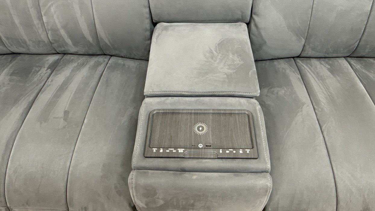 Sofology Paramount Fabric 2.5 Seater Console Power Recliner/Headrest Heated Seats Speakers in Lifestyle Nubuck Feel Charcoal