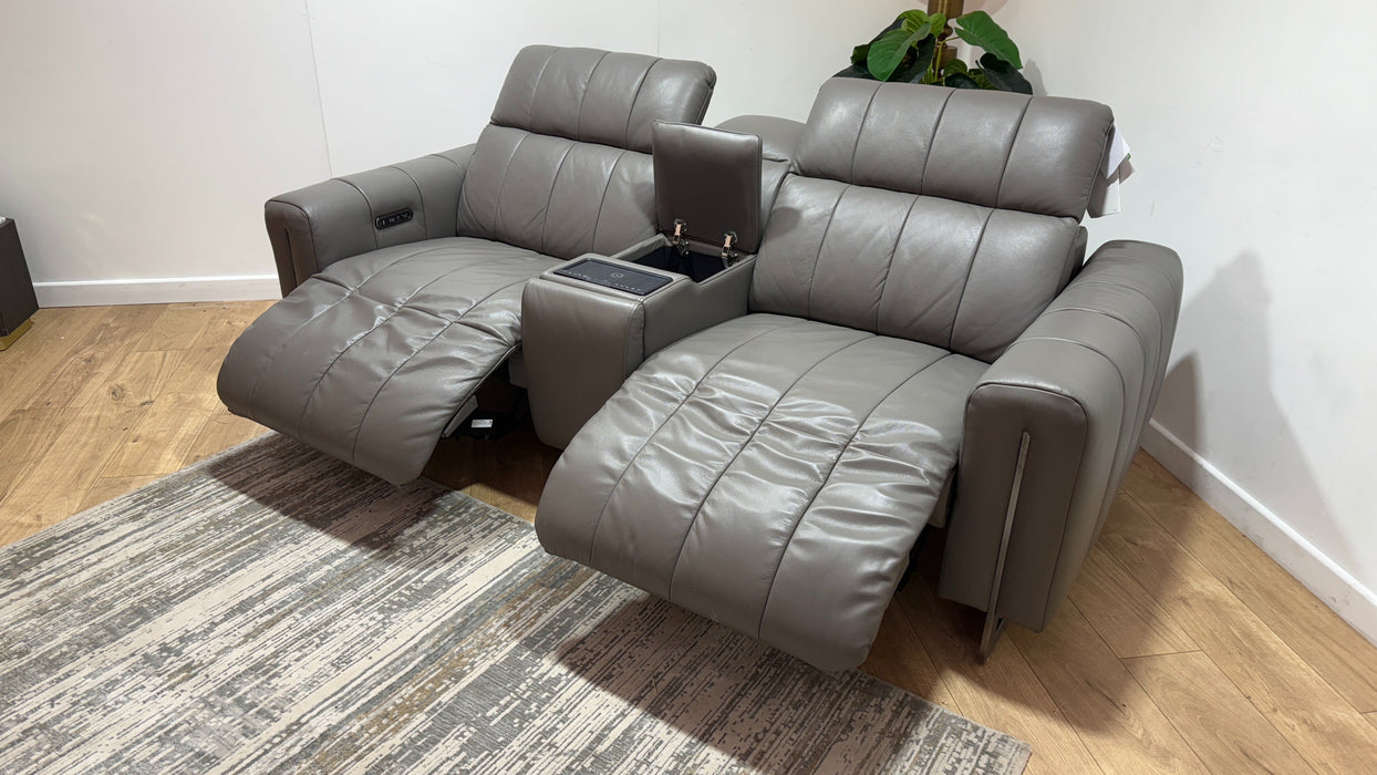 Sofology Paramount Leather 2.5 Seater Console Power Recliner/Headrest Speakers in Trusty Embossed Elephant