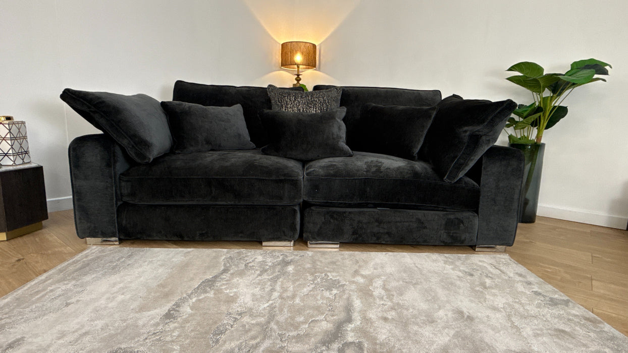 Sofology Laurent Fabric 4 Seater Split Foam Seats in Luxury Deep Pile Chenille Slate Mix