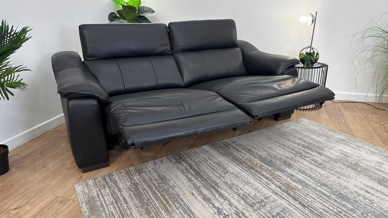 Sofology Carrera 2.5 Seater Leather Reclining Sofa in Trusty Embossed Jet Black