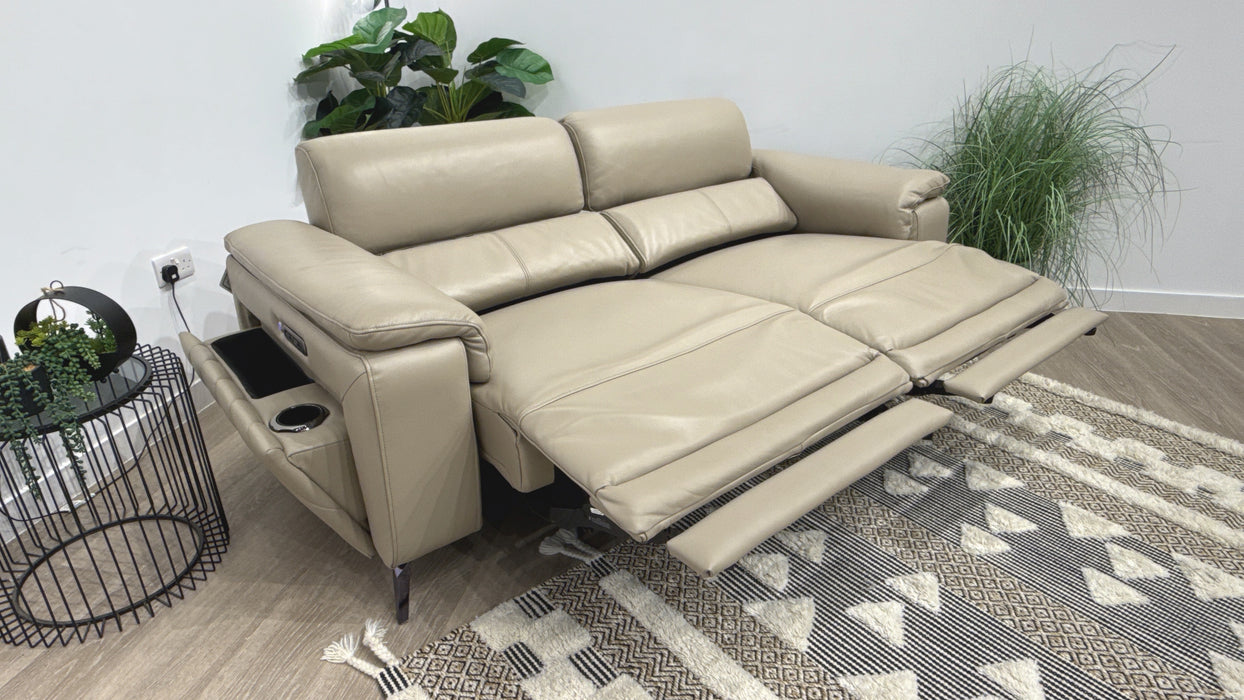 Sofology Fratelli Leather 2.5 Seater Power Recliner/Headrest in Trusty Embossed Stone