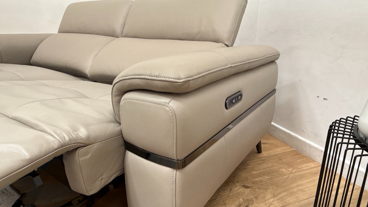 Sofology Milan Leather 2.5 Seater Power Recliner/Headrest in Trusty Embossed Light Grey