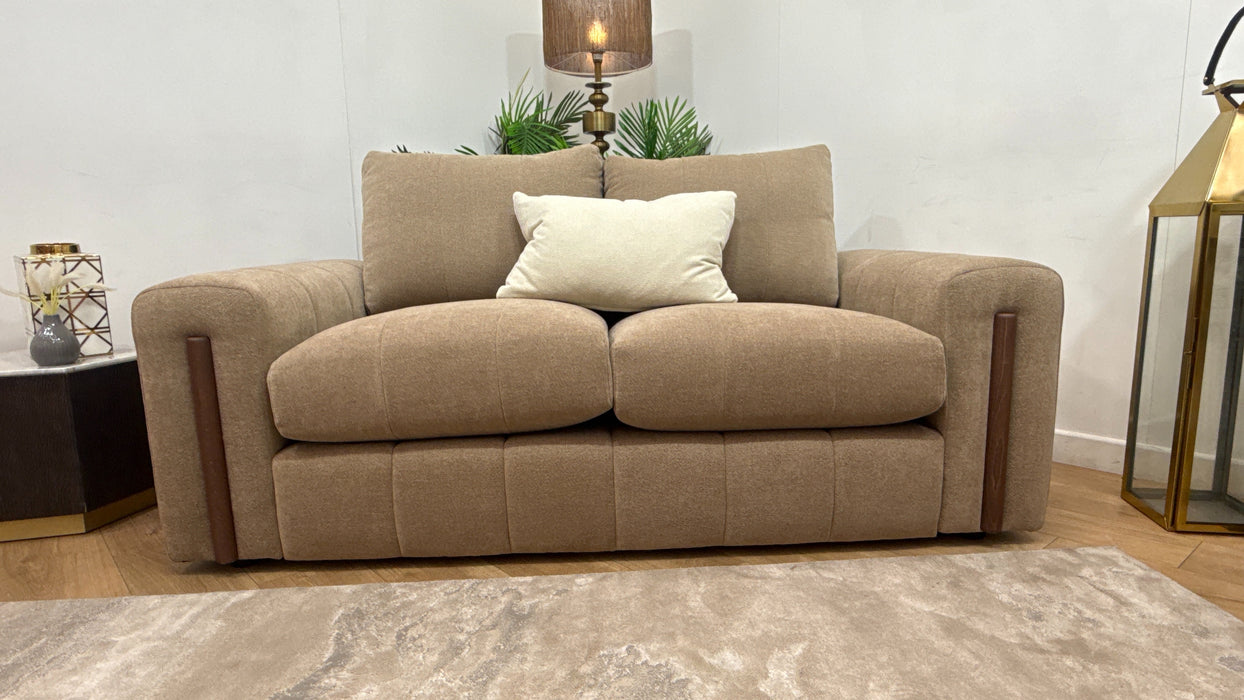 Sofology Soho Fabric 2 Seater Dark Wood Trim in Micro Boucle Mink/Natural Mix