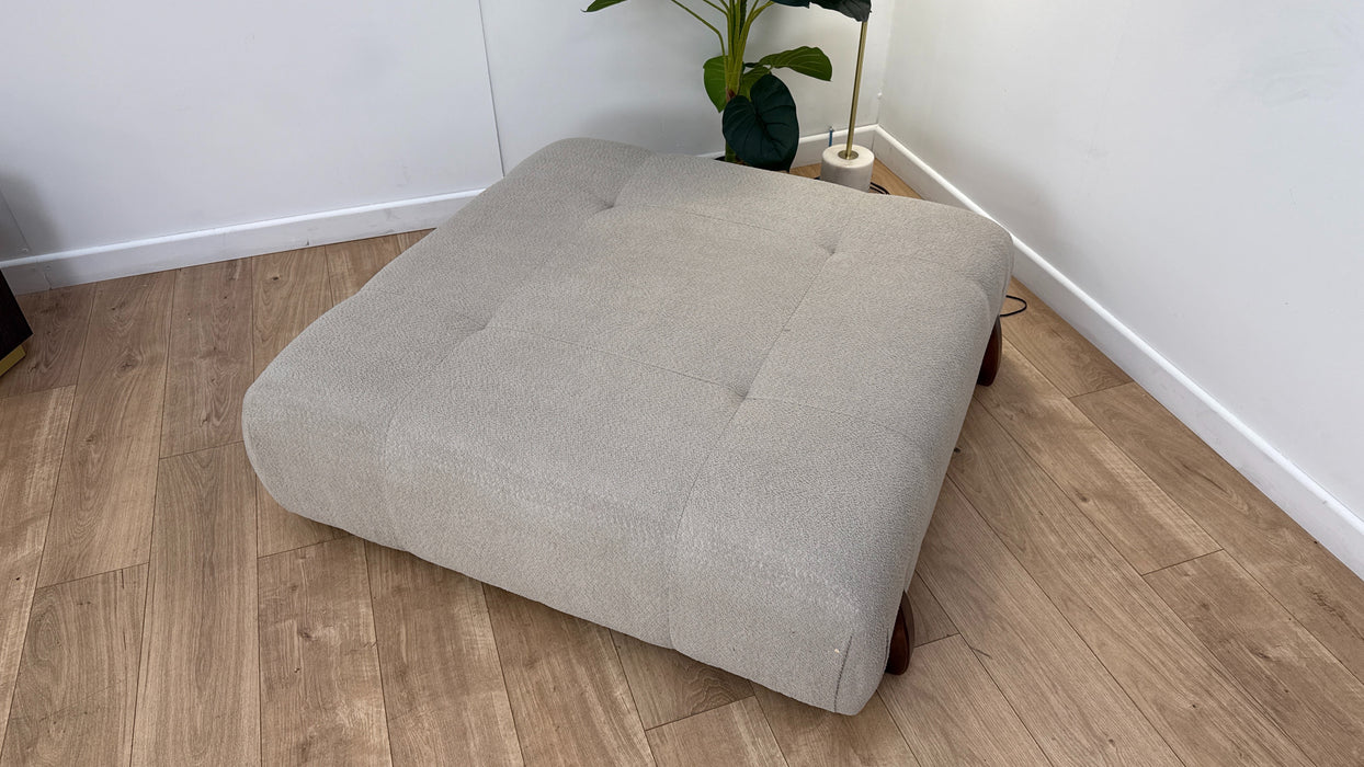 Sofology Marble Arch Fabric Designer Footstool in Cosy Boucle Wood Trim Pebble