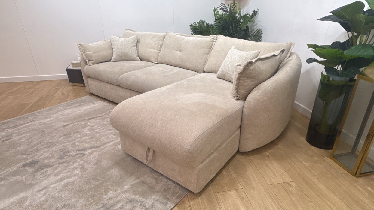Sofology Portobello Fabric 3 Seater Chaise Sofabed Sprung Seats Storage Hybrid Pocket Mattress in Linen Look Chenille Natural Mix