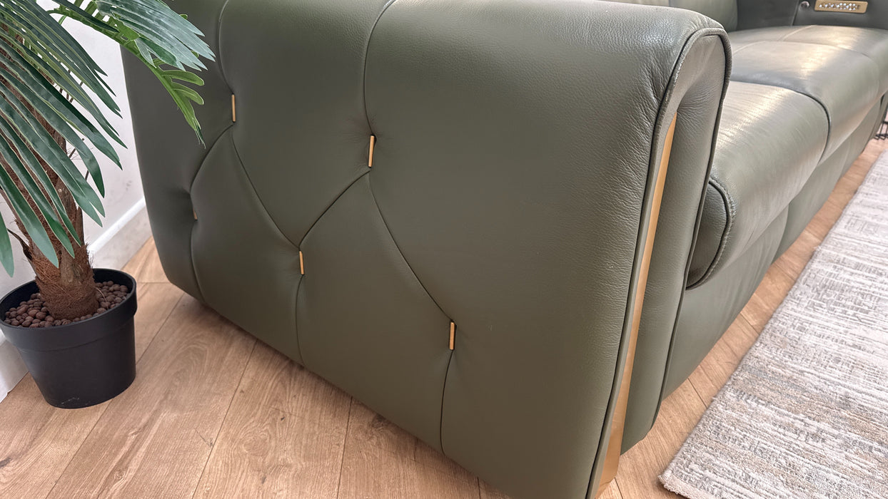 Sofology Kingsbridge Leather 3 Seater Power Recliner/Headrest Heated Seat in Trusty Embossed Dark Olive