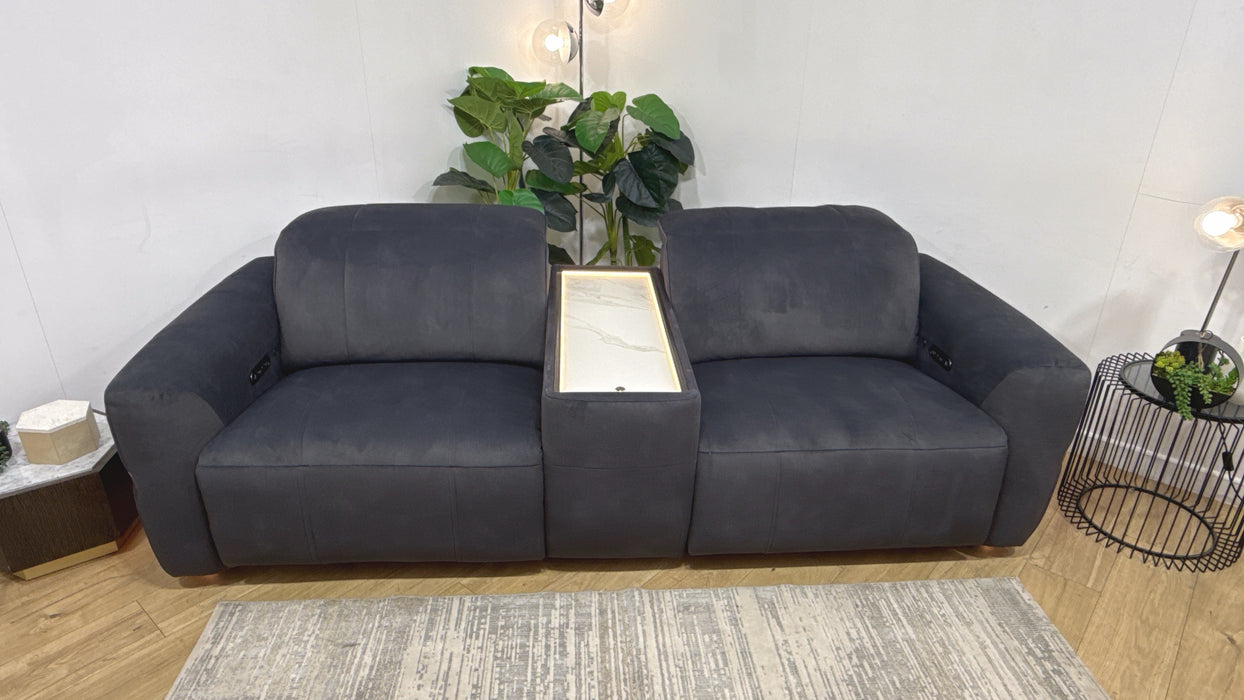 Sofology Lumiere Fabric 2.5 Seater Light Marble Console Power Recliner/Headrest in Lifestyle Flecked Anthracite