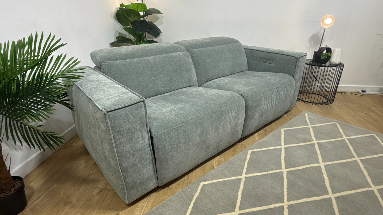 Sofology Horizon Fabric 2.5 Seater Power Recliner/Headrest in Textured Chenille Seafoam