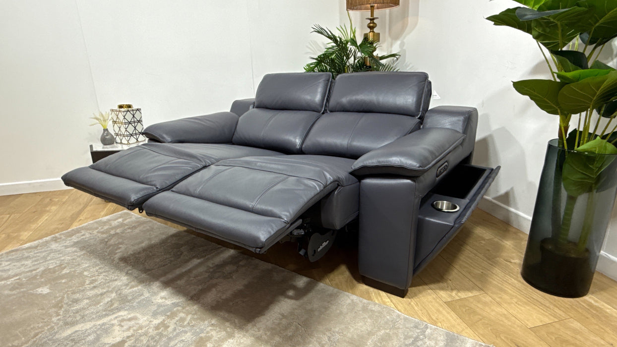 Sofology Benz Leather 2 Seater Power Recliner/Headrest in Trusty Sheen Lavender Grey