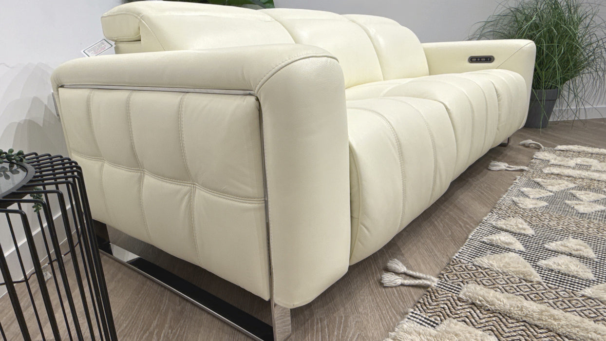 Sofology Marvella Leather 3 Seater Power Recliner/Headrest in Trusty Sheen White
