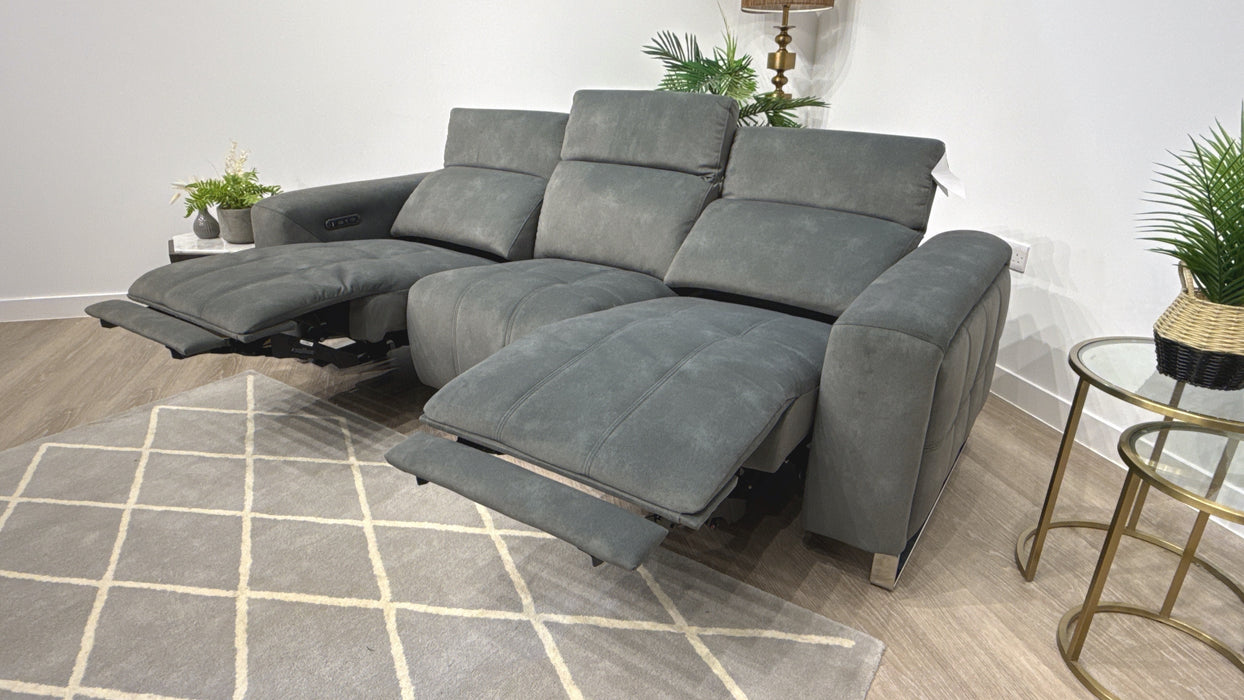 Sofology Marvella Fabric 3 Seater Power Recliner/Headrest in Lifestyle Flecked Mineral Green