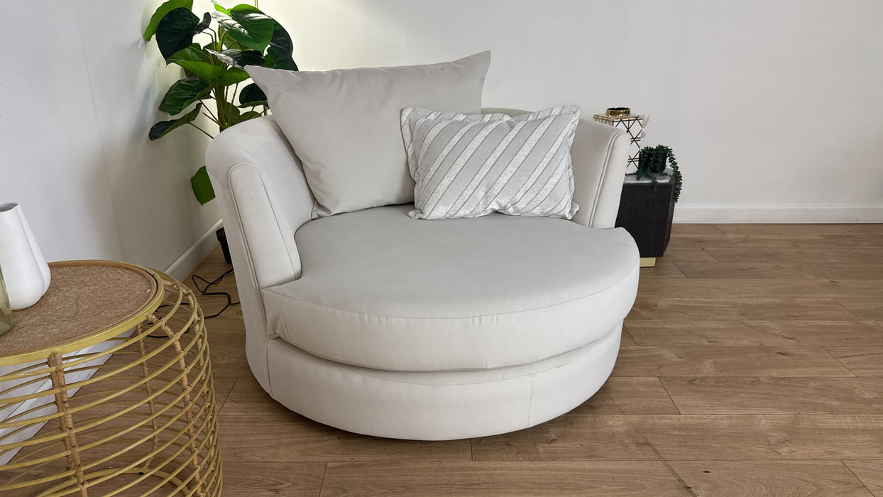 Sofology The Oscar Fabric Large Swivel Chair in Super Matt Velvet Ecru