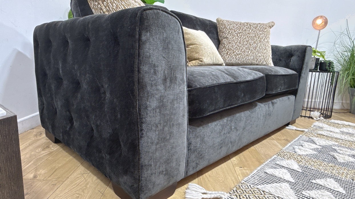 Sofology Valentina Fabric 2 Seater Foam Seats Pillow Back in Luxury Deep Pile Chenille Slate Mix