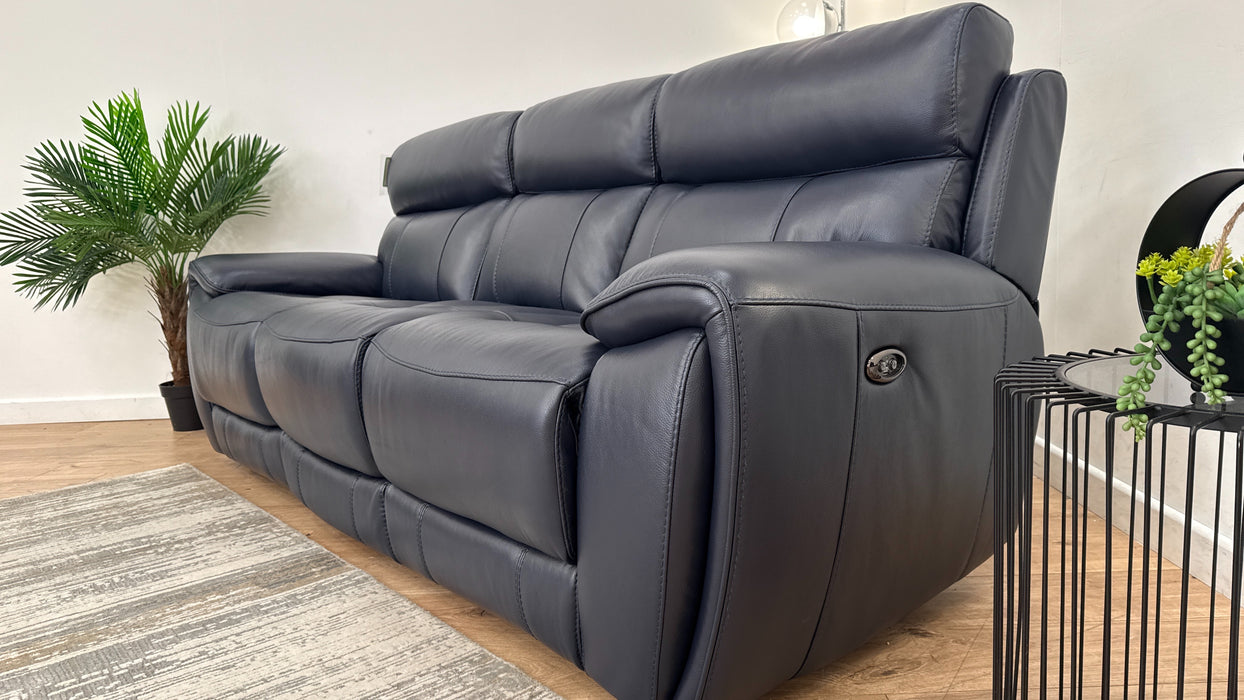 Sofology The Radleigh 3 Seater Recliner in Trusty Soft Sheen Leather Navy Blue
