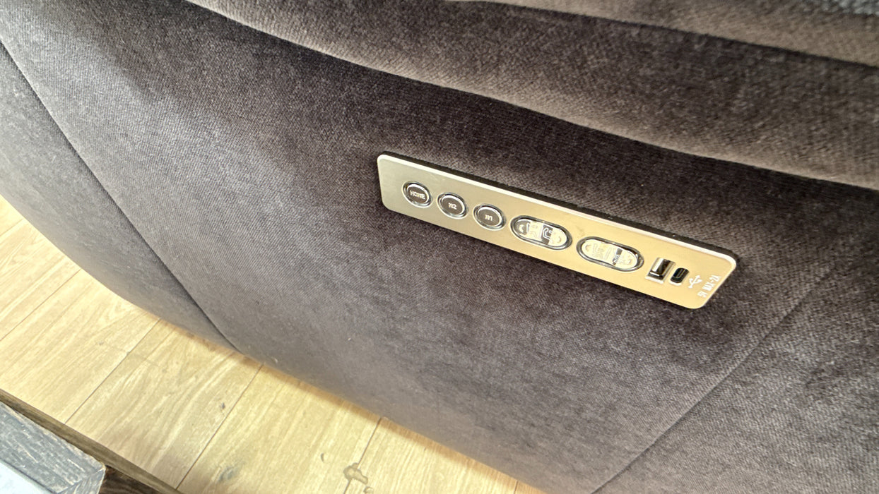 Sofology Carrera Fabric 1.5 Smart Console Corner 3 Power Recliner/Headrest in Relaxed Chenille Raisin