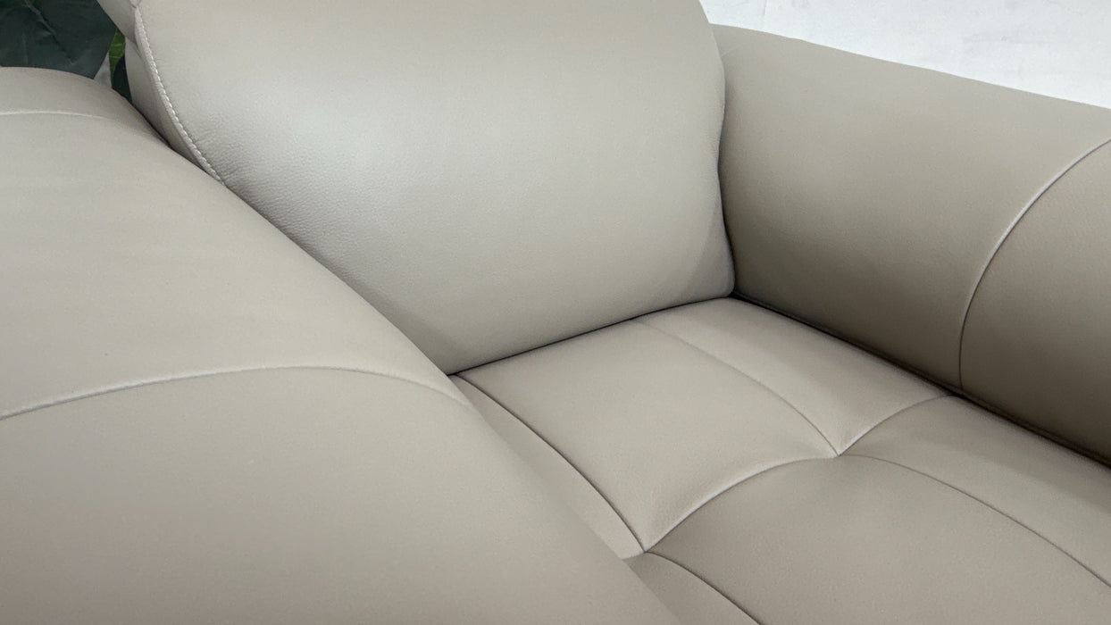 Sofology Milan Leather Chair Power Recliner/Headrests Lumbar Support in Trusty Embossed Light Grey