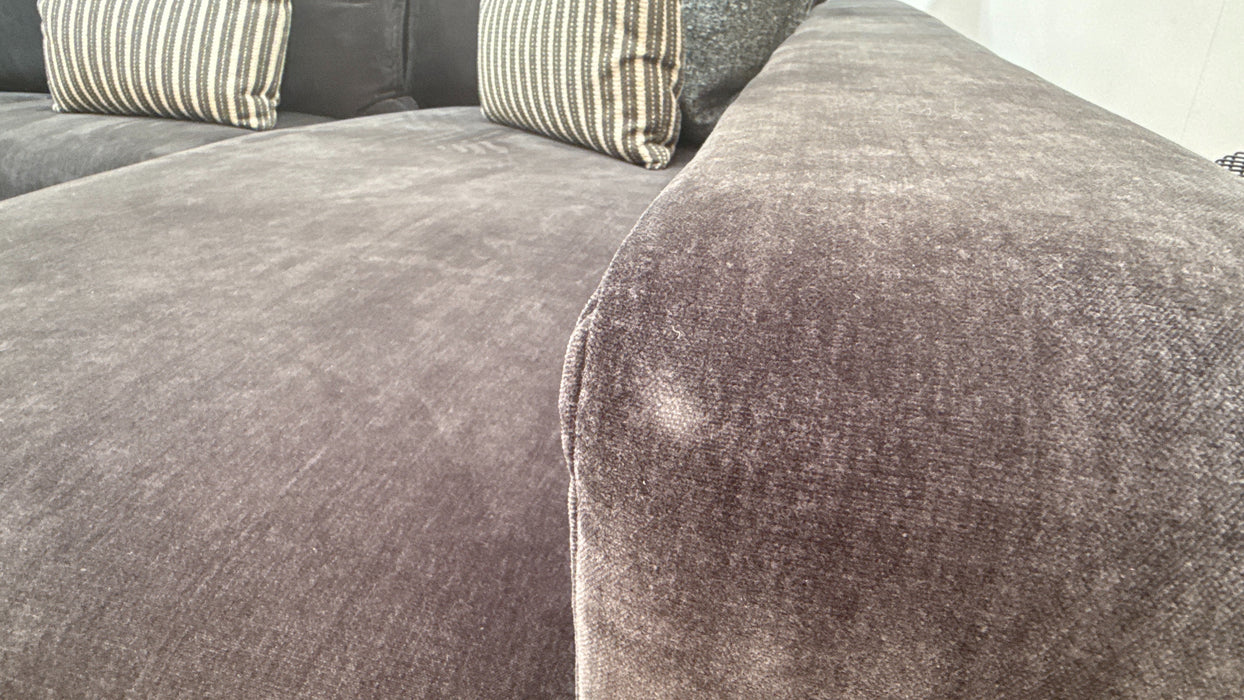 Sofology Cove Fabric Super Grande Double Chaise Black Wood Panel in Soft Chenille Anthracite Mix