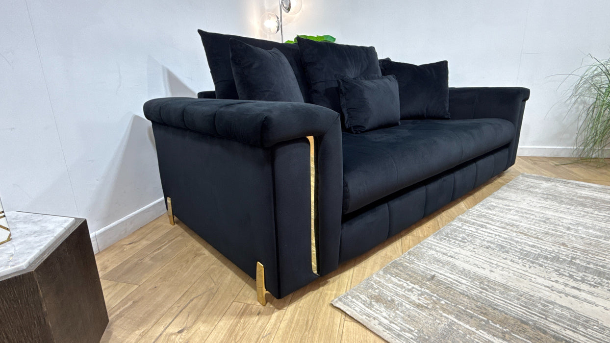 Sofology Oscar Fabric 3 Seater Gold Trim in Super Matt Velvet Black