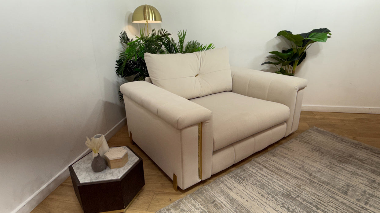 Sofology Oscar Fabric Loveseat Gold Trim in Super Matt Velvet Ecru Mix