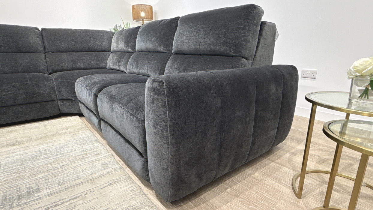 Sofology Portofino Fabric 1.5 Corner 3 Power Recliner/Headrest in Luxury Deep-Pile Chenille Slate