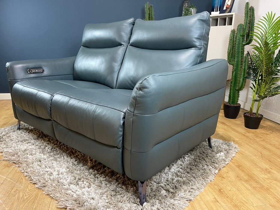 Renato 2 Seater Trusty Embossed Leather Peacock - Power Recliner (WA2)