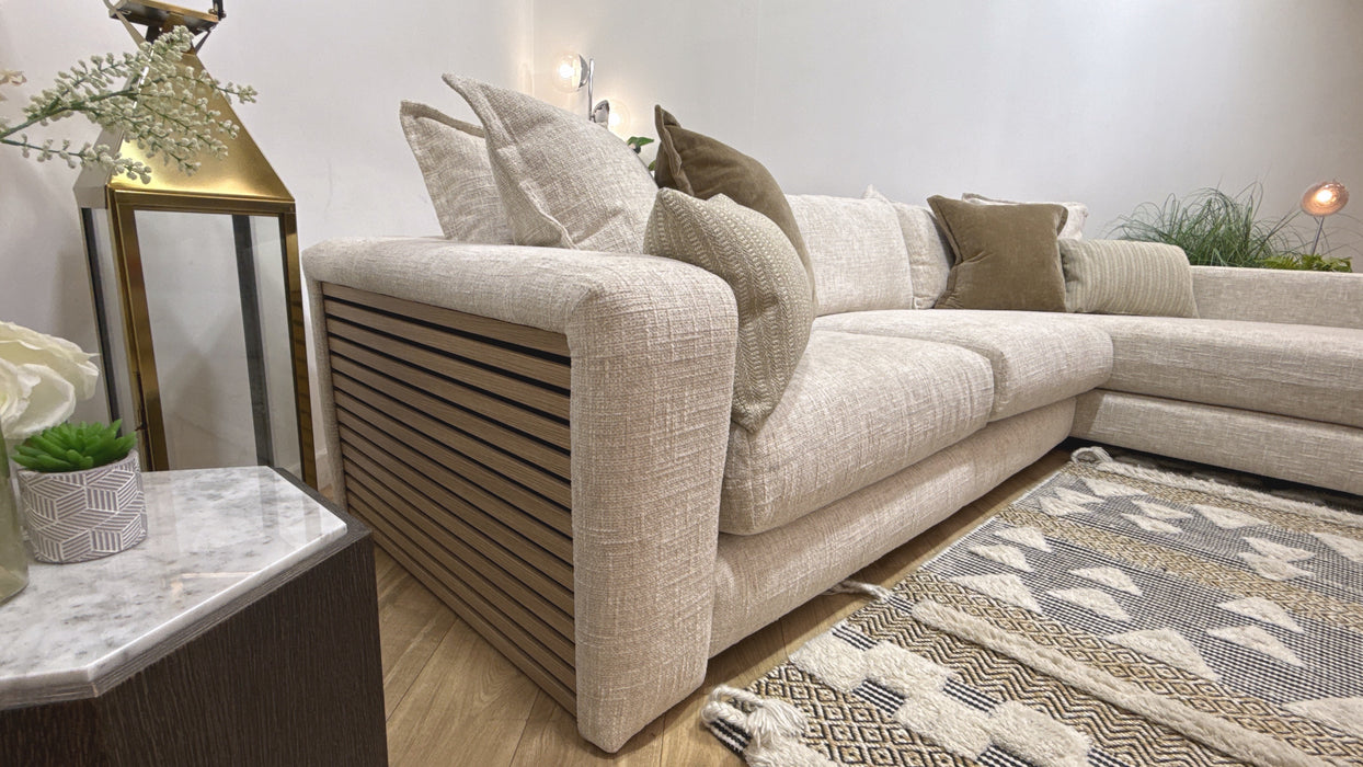 Sofology Cove Fabric Grande Chaise Light Wood Panel in Artisan Chenille Ecru Mix