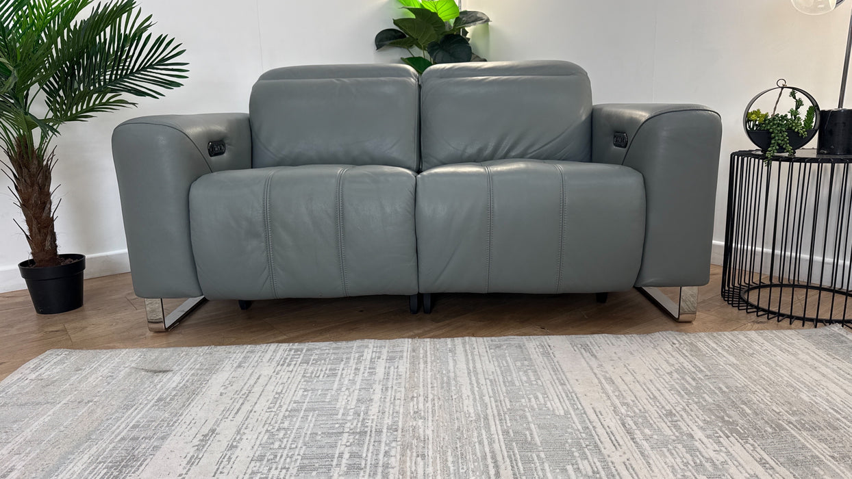 Sofology Marvella Leather 2 Seater Power Recliner/Headrest in Trusty Sheen Granite Teal