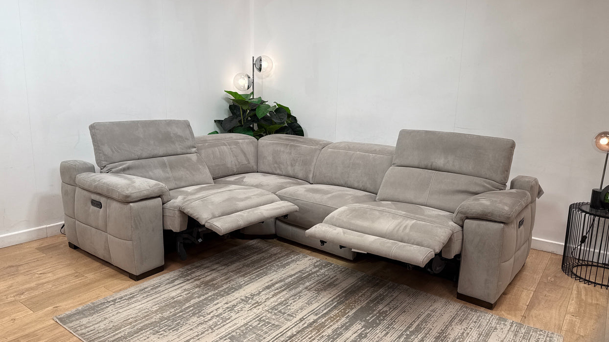 Sofology Laurence Fabric 1 Corner 3 Power Recliner/Headrest in Lifestyle Textured Grey