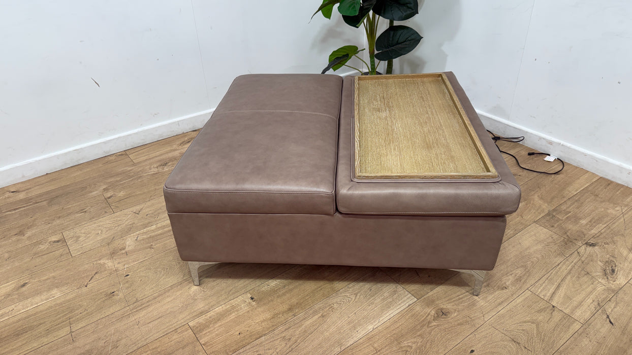 Sofology Illinois Leather Designer Footstool in Relaxed Soft Stone