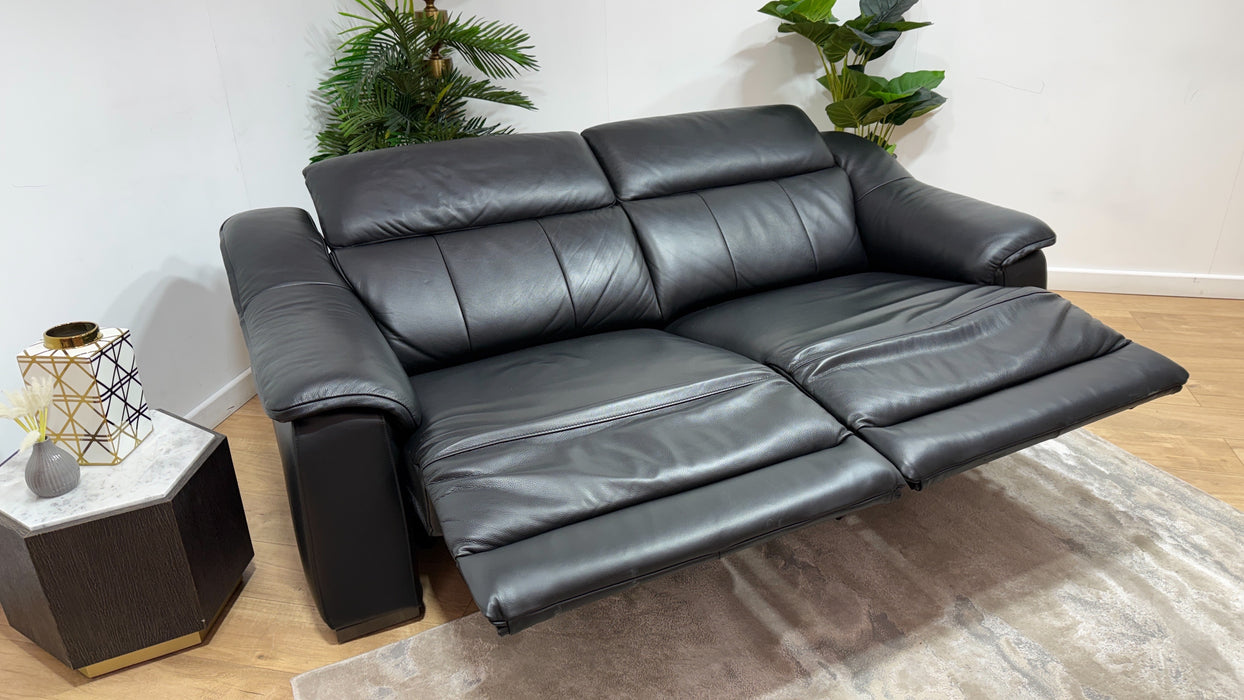 Sofology Carrera Leather 2.5 Seater Power Recliner/Headrest in Trusty Embossed Jet Black