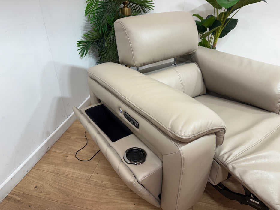 Sofology Fratelli Leather Chair Power Recliner/Headrest in Trusty Embossed Stone