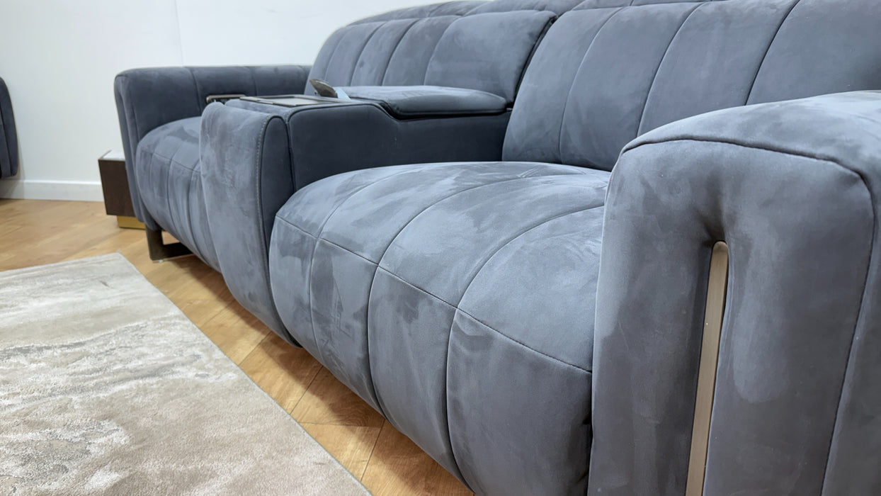 Sofology Paramount Leather 2.5 Seater Console Power Recliner/Headrest Heated Seats Speakers in Trusty Embossed Charcoal