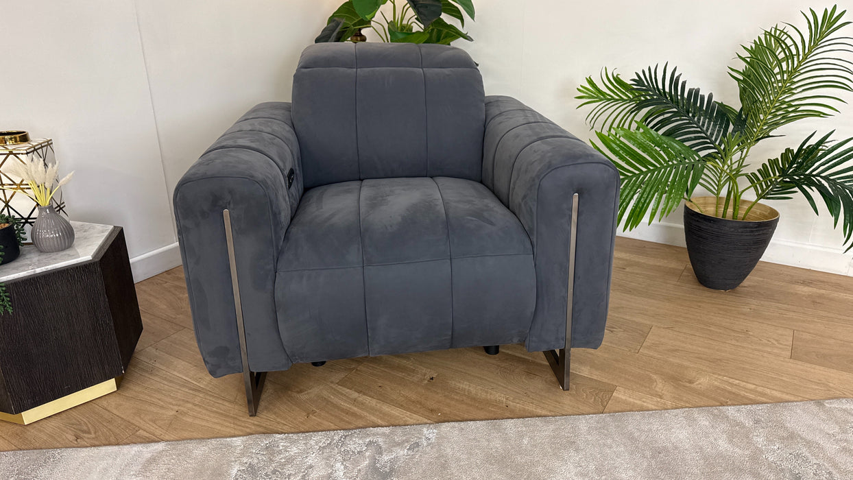 Sofology The Paramount Fabric Chair Power Recliner/Headrest Heated Seat Speakers in Lifestyle Nubuck Feel Charcoal