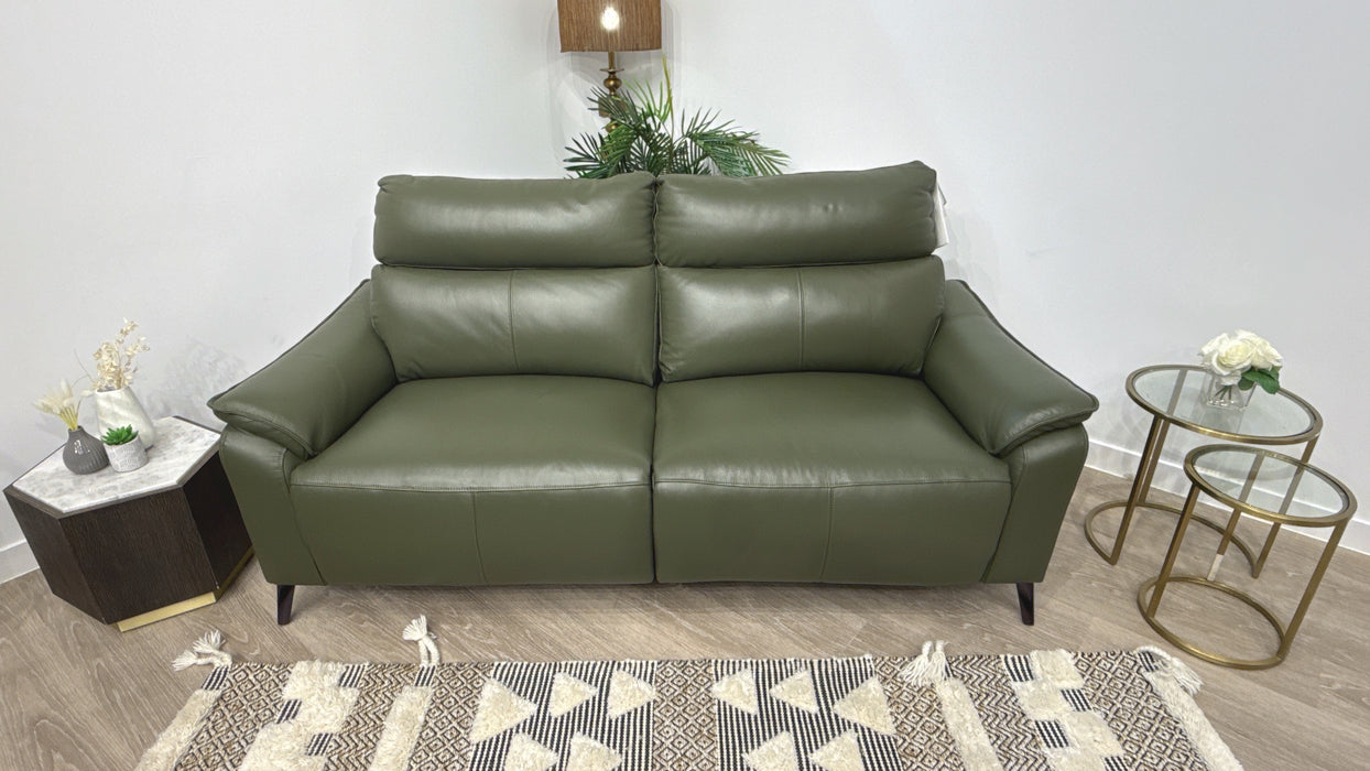 Sofology Arlo Leather 2.5 Seater Power Recliner/Headrest in Trusty Embossed Dark Olive