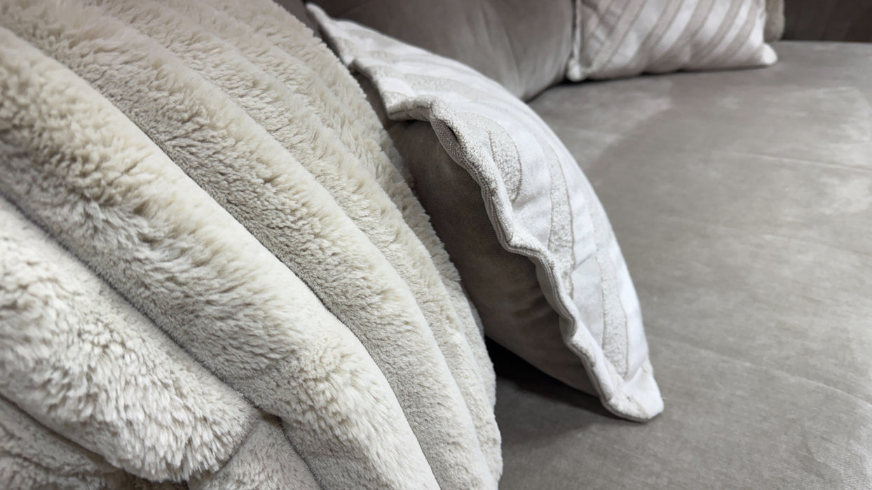 Sofology Oscar Fabric 4 Seater Gold Trim in Fine Textured Chenille Stone Mix