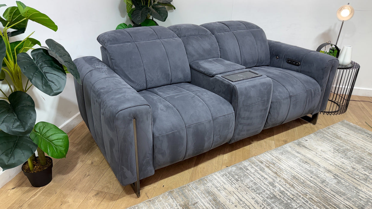 Sofology Paramount Fabric 2 Seater Console Power Recliner/Headrest Heated Seat Speakers in Lifestyle Nubuck Feel Charcoal
