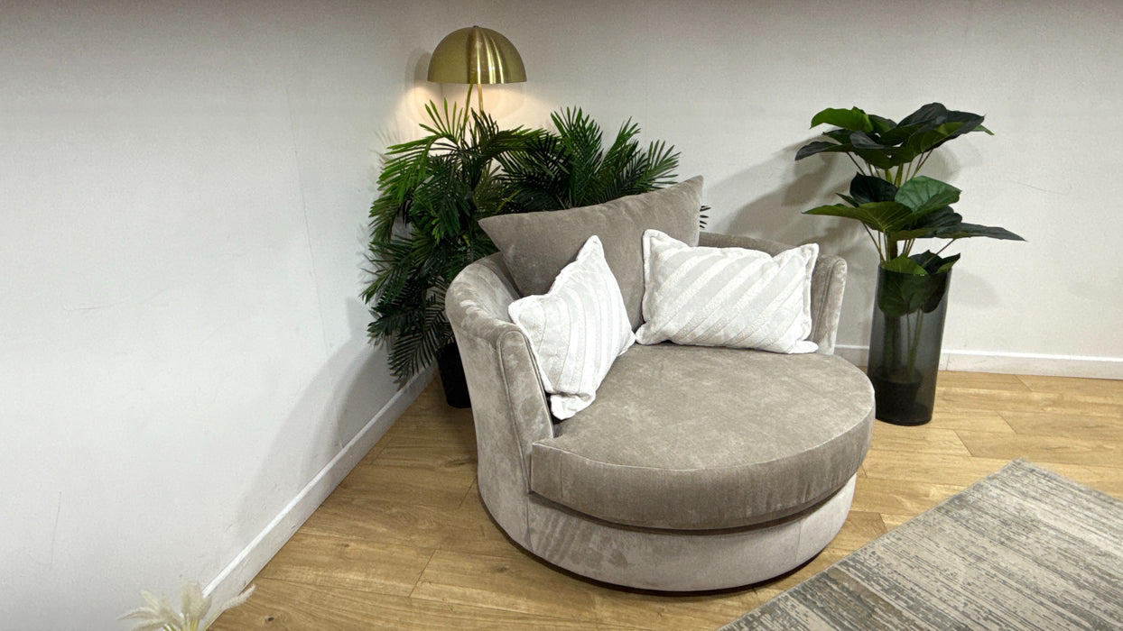 Sofology Oscar Fabric Large Swivel Chair in Fine Textured Chenille Stone Mix