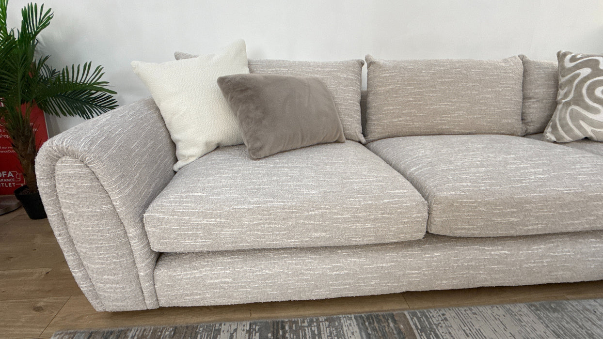 Sofology Marble Arch Fabric 3 Corner 1 Light Wood Trim in Chunky Flecked Boucle Stone/Ecru Mix