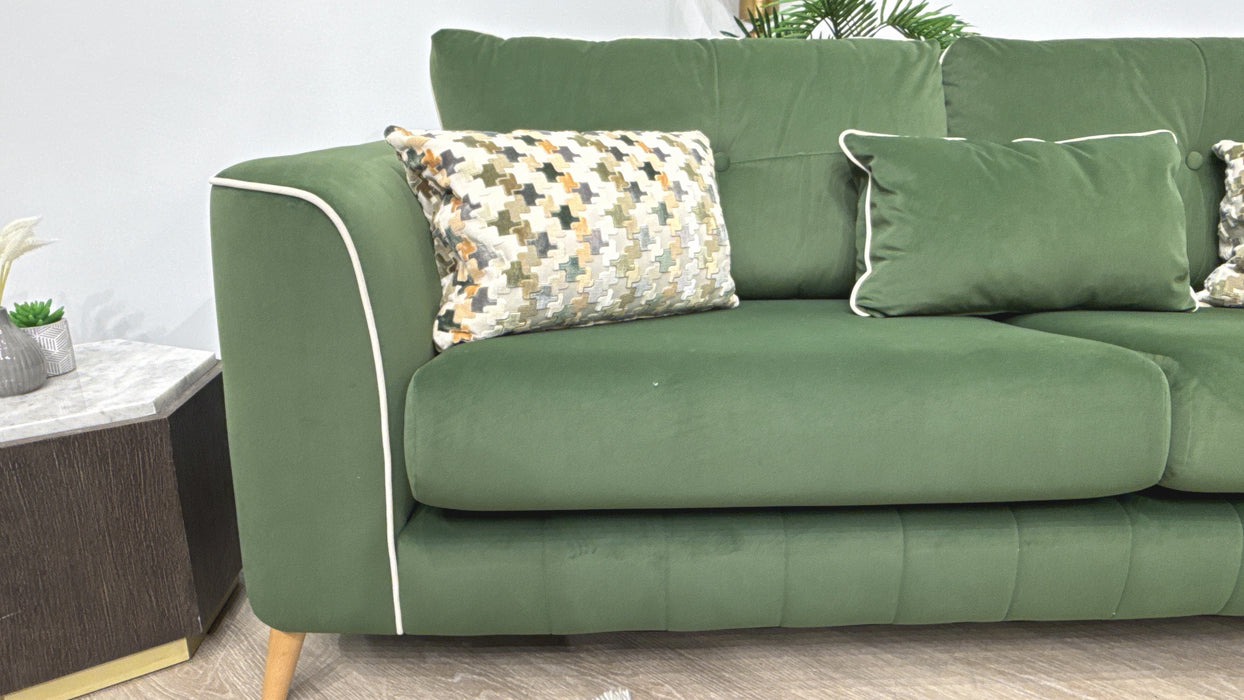 Sofology Remy Fabric 4 Seater in Super Matt Velvet Moss Mix With Cream Contrast Piping