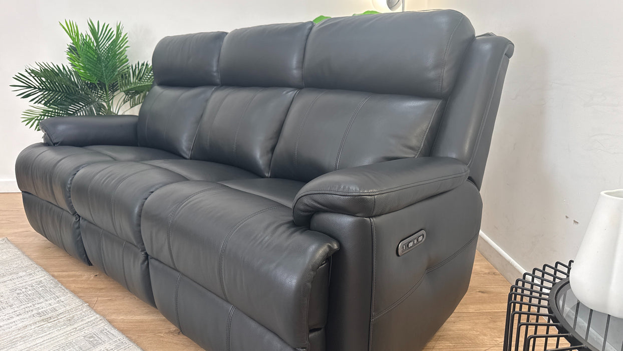 Sofology Gracie Leather 3 Seater Power Recliner/Headrest in Trusty Sheen Jet Black