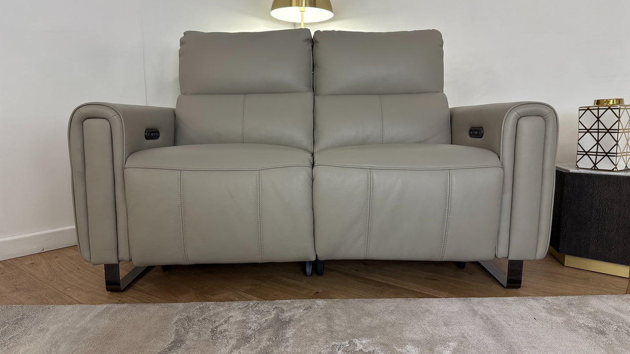 Sofology The Ravello Leather 2 Seater Power Recliner/Headrest in Trusty Embossed Light Grey