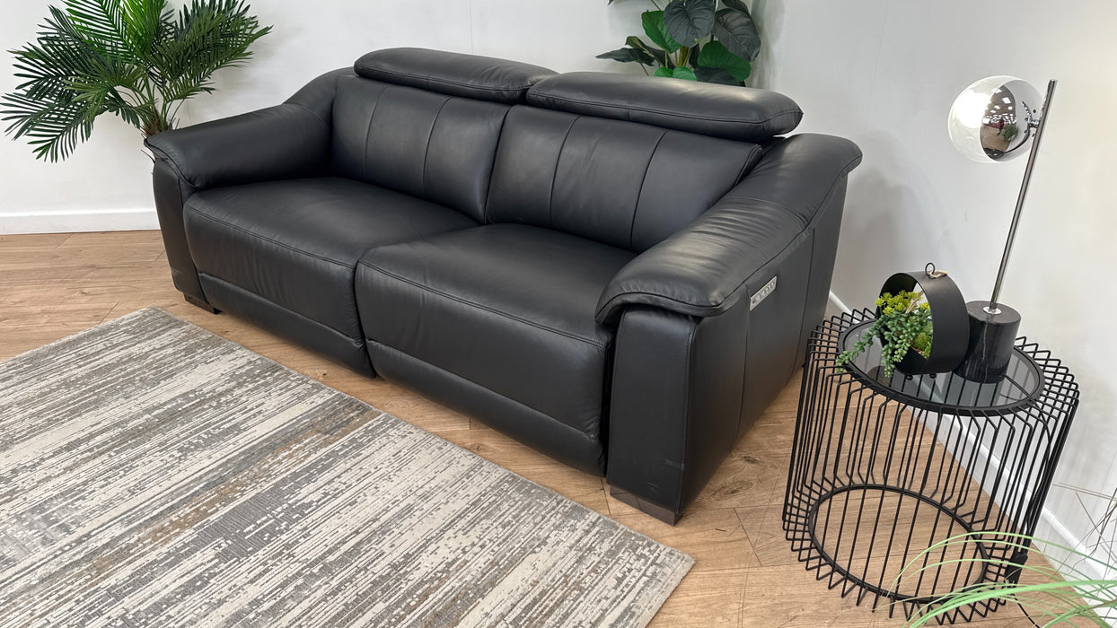 Sofology Carrera 2.5 Seater Leather Reclining Sofa in Trusty Embossed Jet Black
