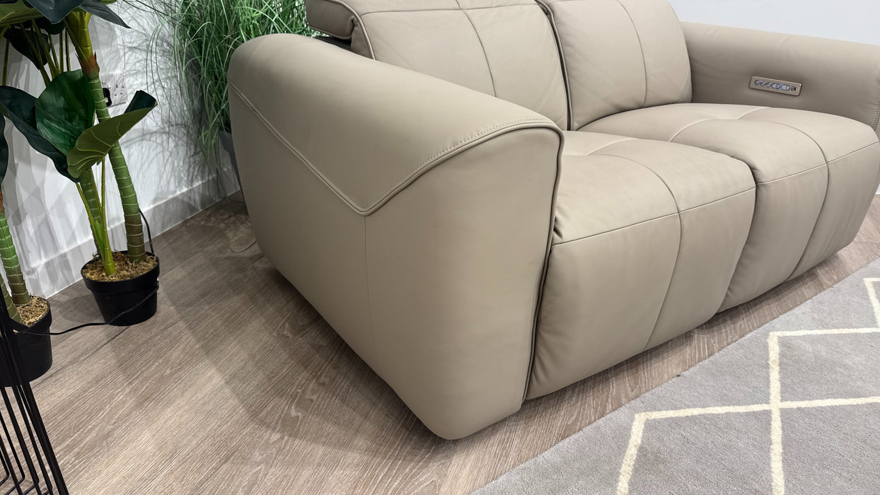 Sofology Riviera Leather 2 Seater Power Recliner/Headrest in Trusty Super Matt Putty